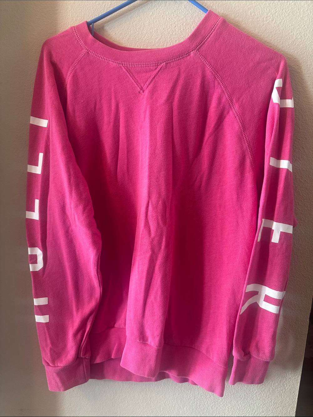 Hollister Women’s Small Pink Crewneck Sweatshirt with Sleeve Lettering